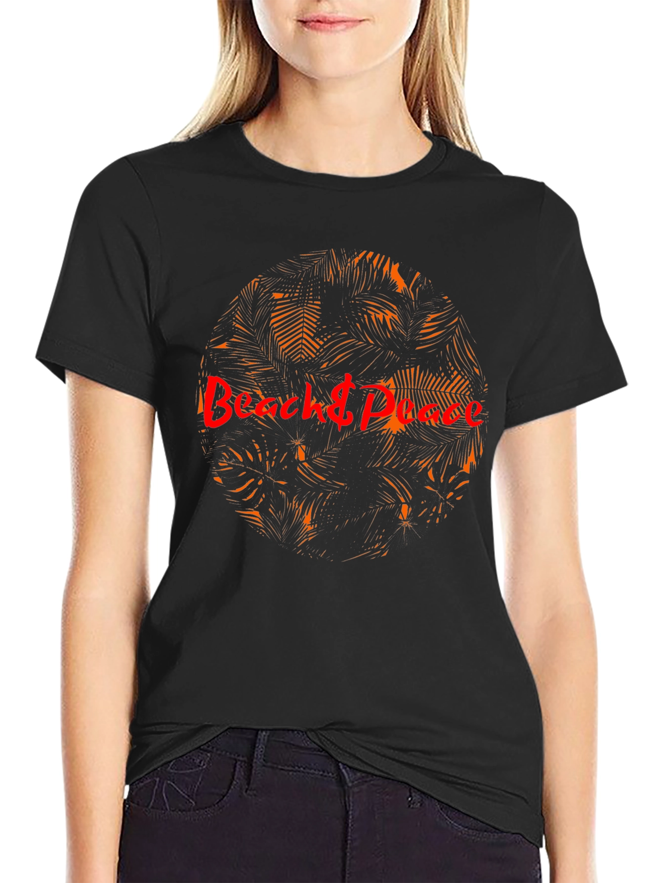 Beach & Peace Graphic T-Shirt - Tropical Palm Design