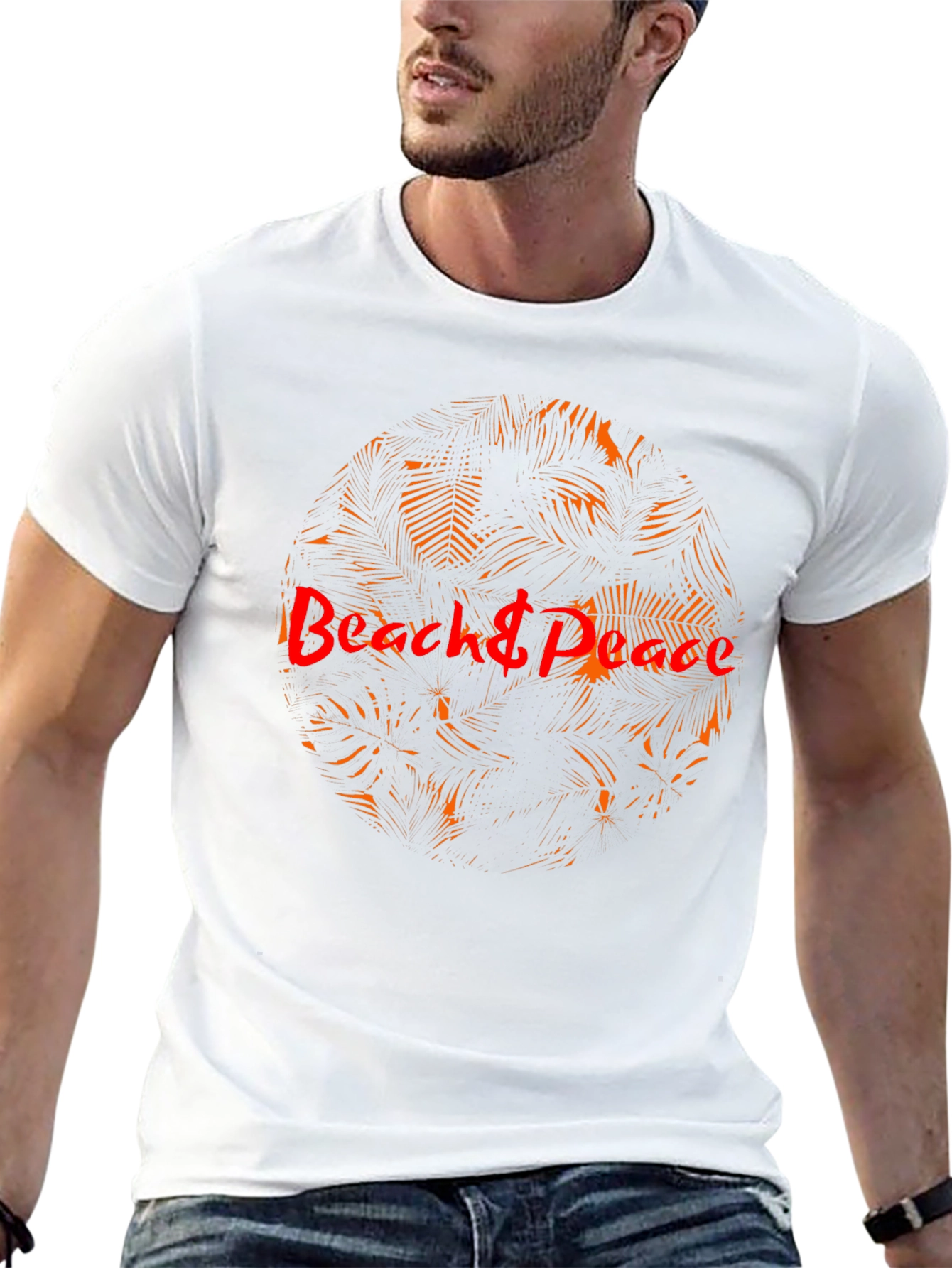 Beach & Peace Graphic T-Shirt - Tropical Palm Design