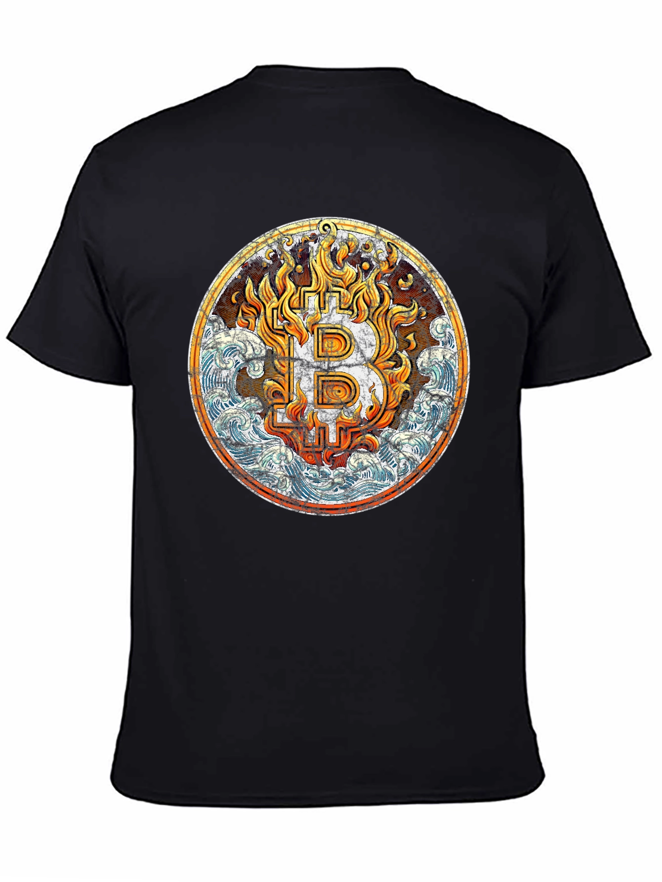 Bitcoin Flames Graphic T-Shirt - Black