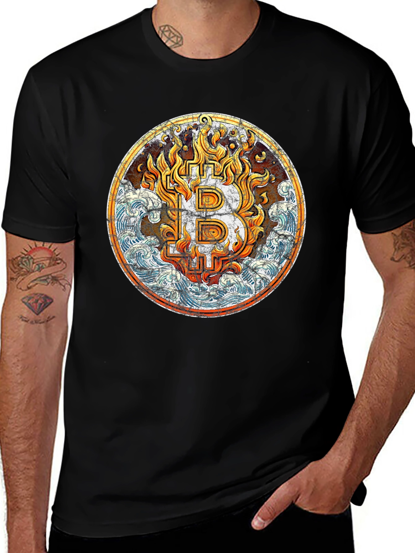 Bitcoin Flames Graphic T-Shirt - Black