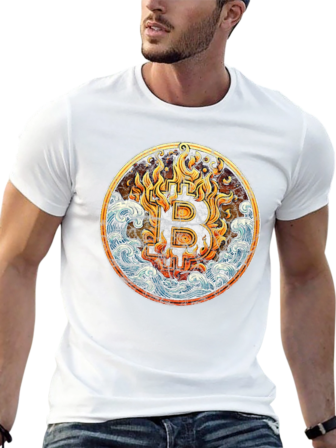 Bitcoin Flames Graphic T-Shirt - Black