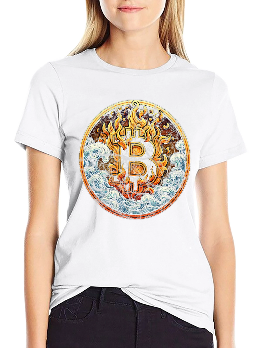 Bitcoin Flames Graphic T-Shirt - Black
