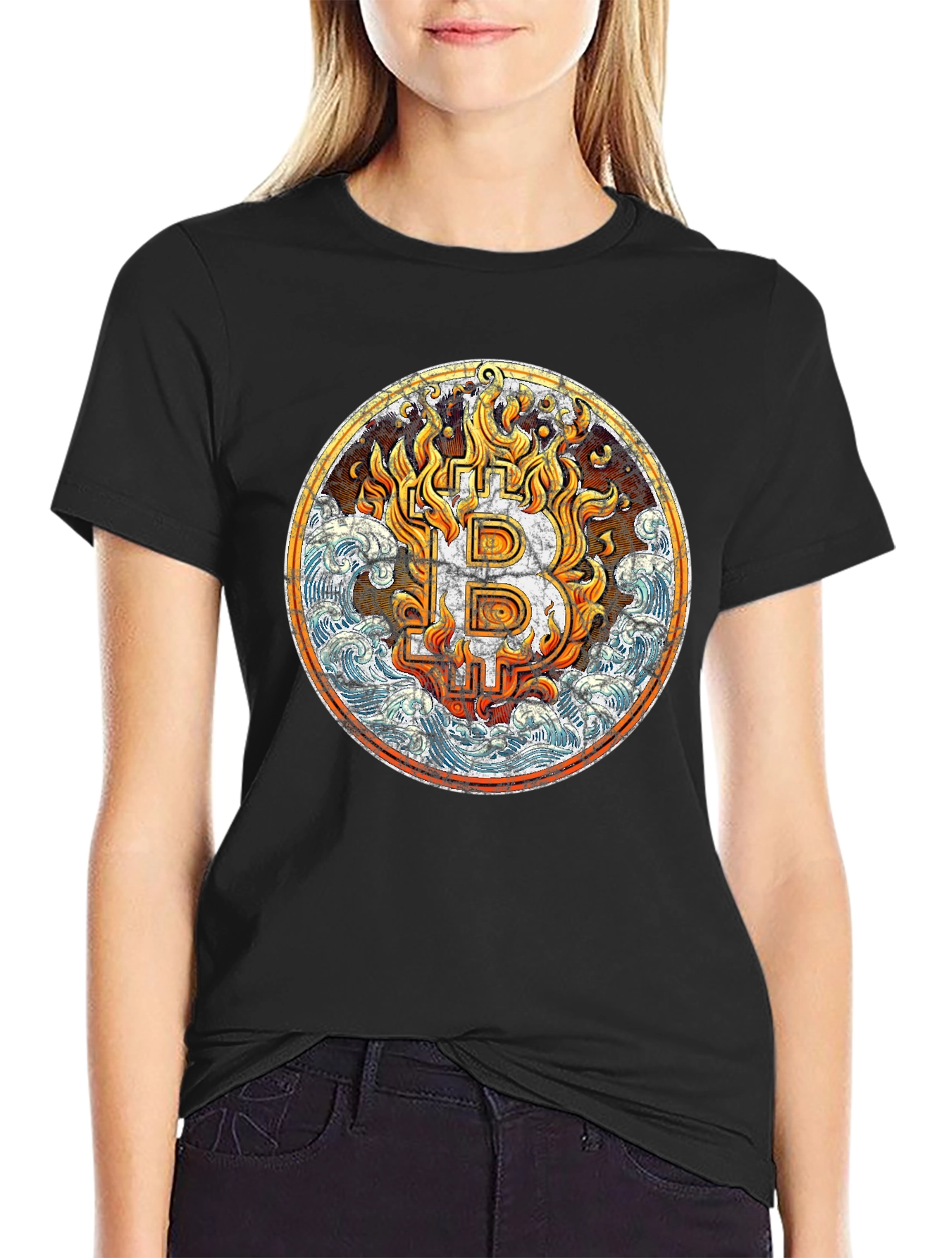 Bitcoin Flames Graphic T-Shirt - Black
