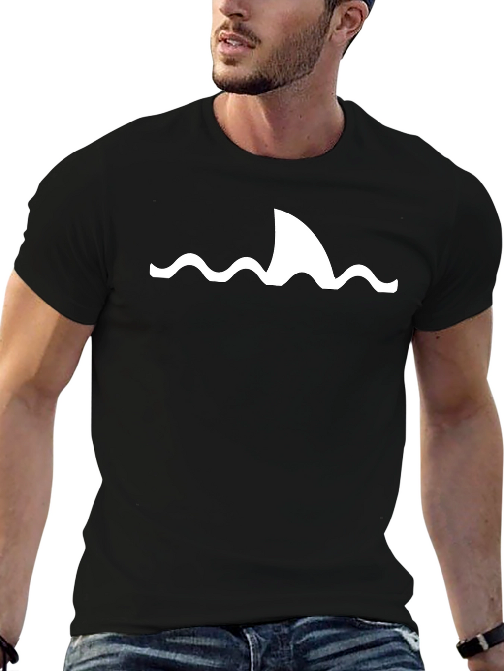 Shark Fin Wave Graphic Black T-Shirt