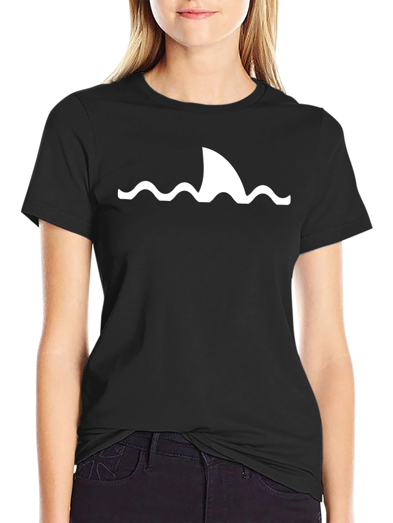 Shark Fin Wave Graphic Black T-Shirt