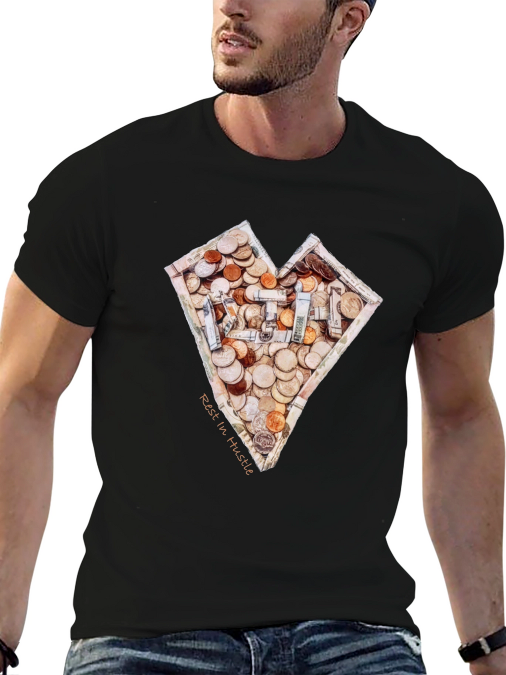 Money Heart T-Shirt - Rest In Hustle Design