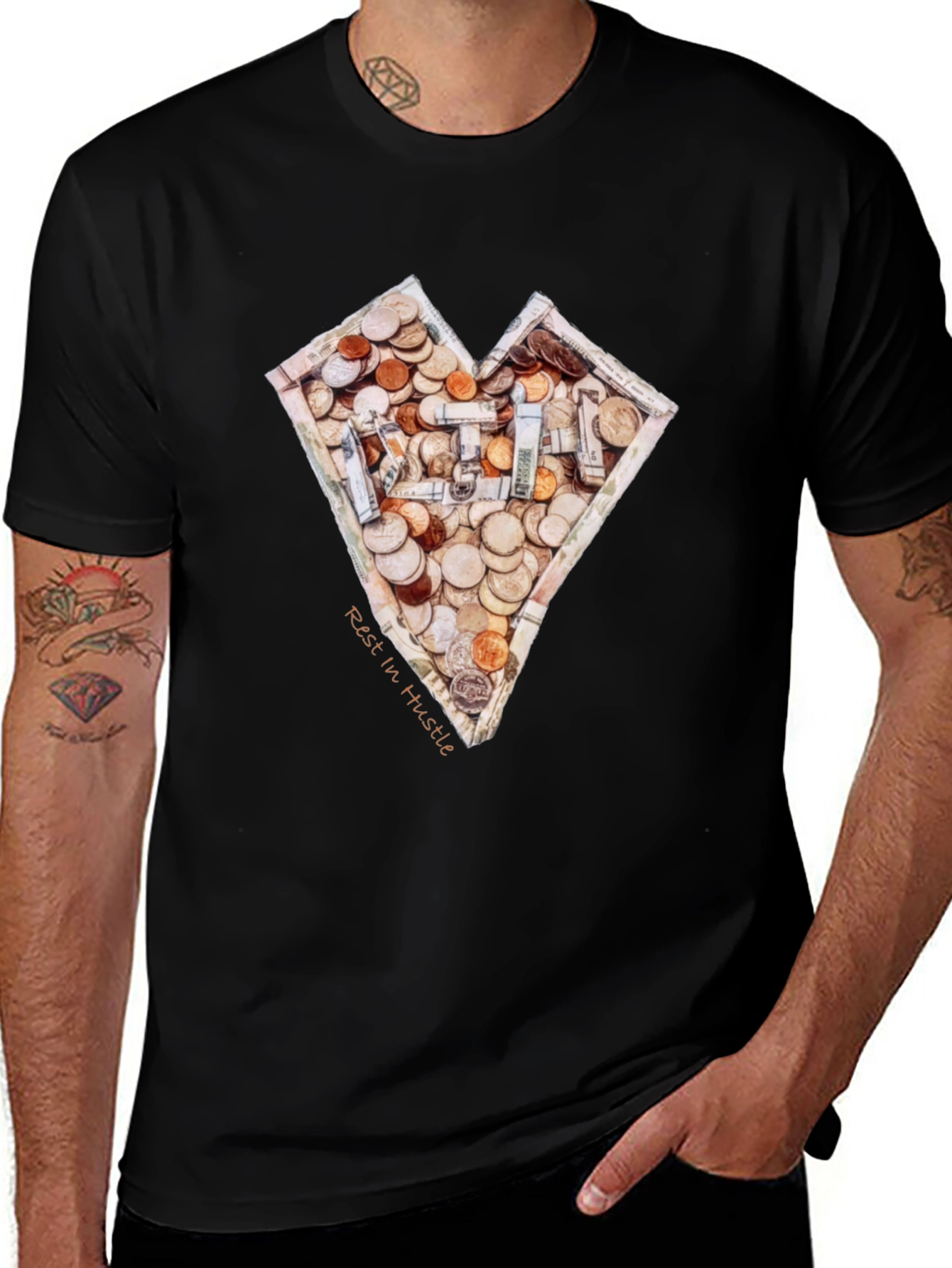 Money Heart T-Shirt - Rest In Hustle Design
