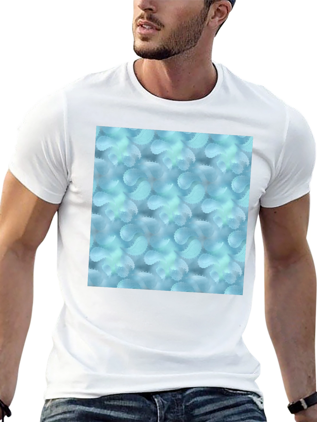 Stylish Black Tee with Abstract Blue Pattern