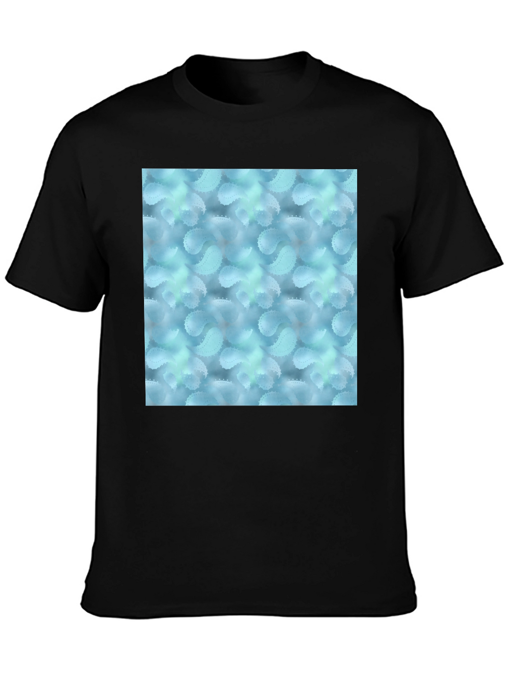 Stylish Black Tee with Abstract Blue Pattern