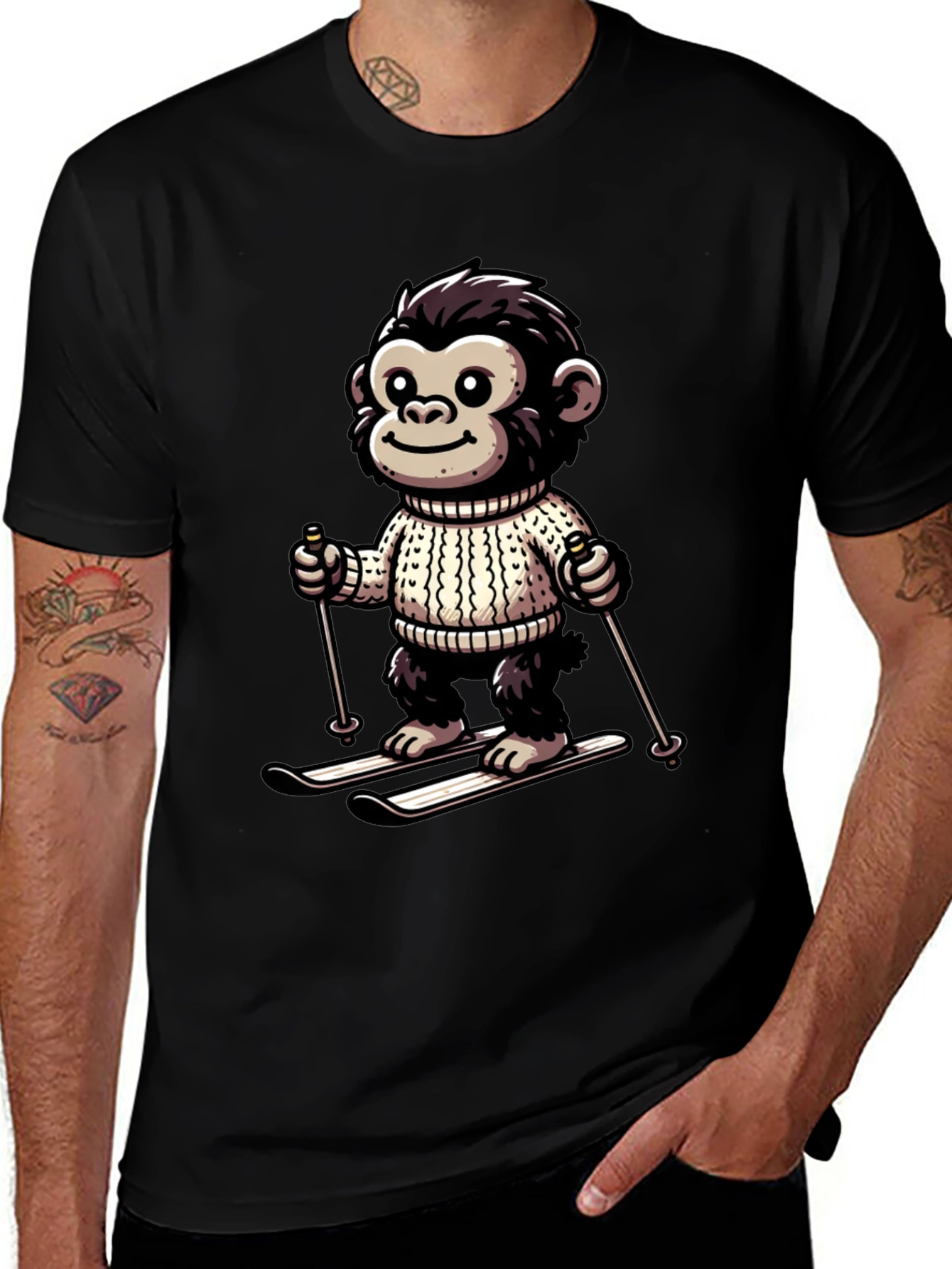 Monkey Skier Graphic Tee - Fun & Unique Design