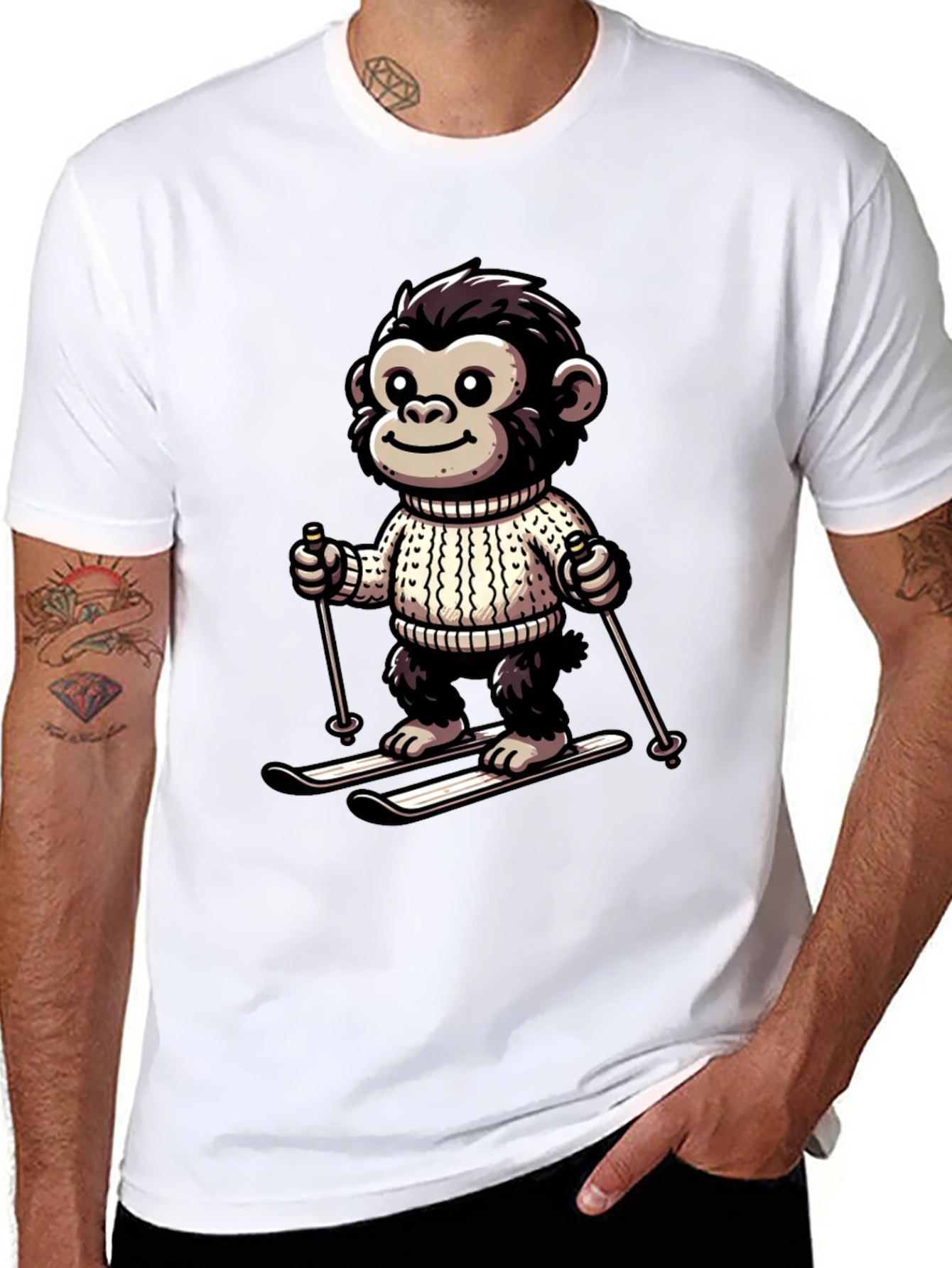 Monkey Skier Graphic Tee - Fun & Unique Design