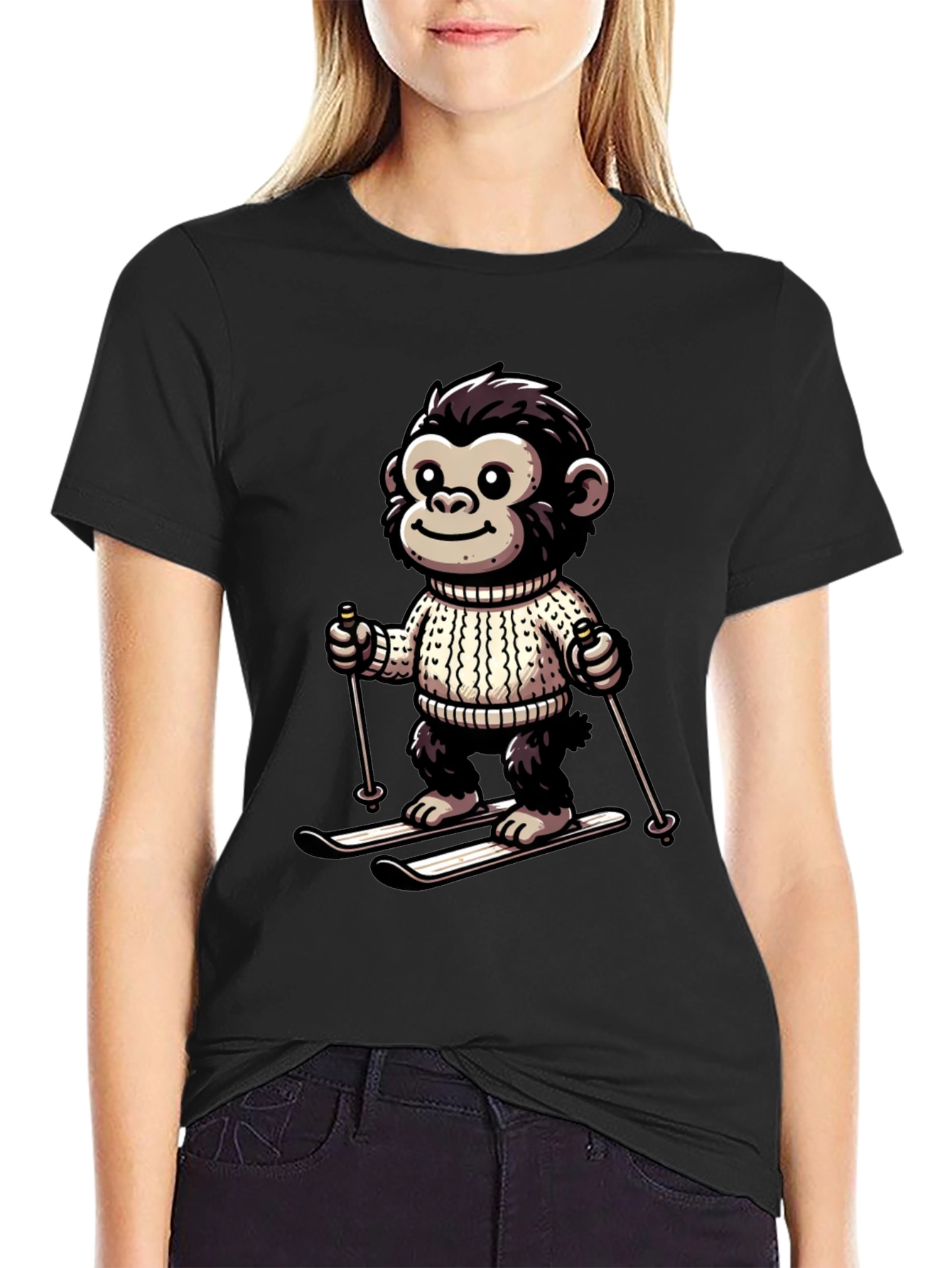 Monkey Skier Graphic Tee - Fun & Unique Design