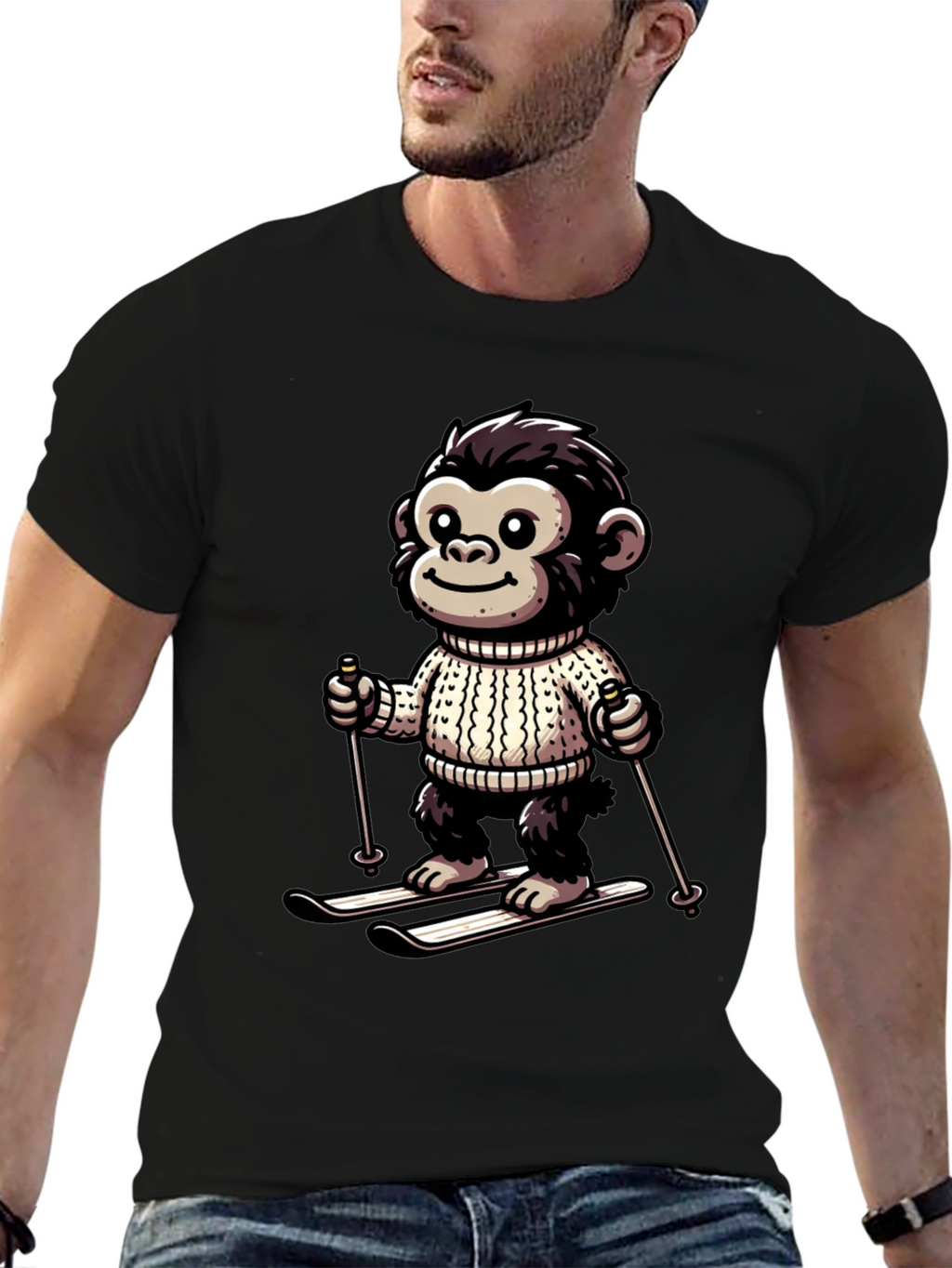 Monkey Skier Graphic Tee - Fun & Unique Design