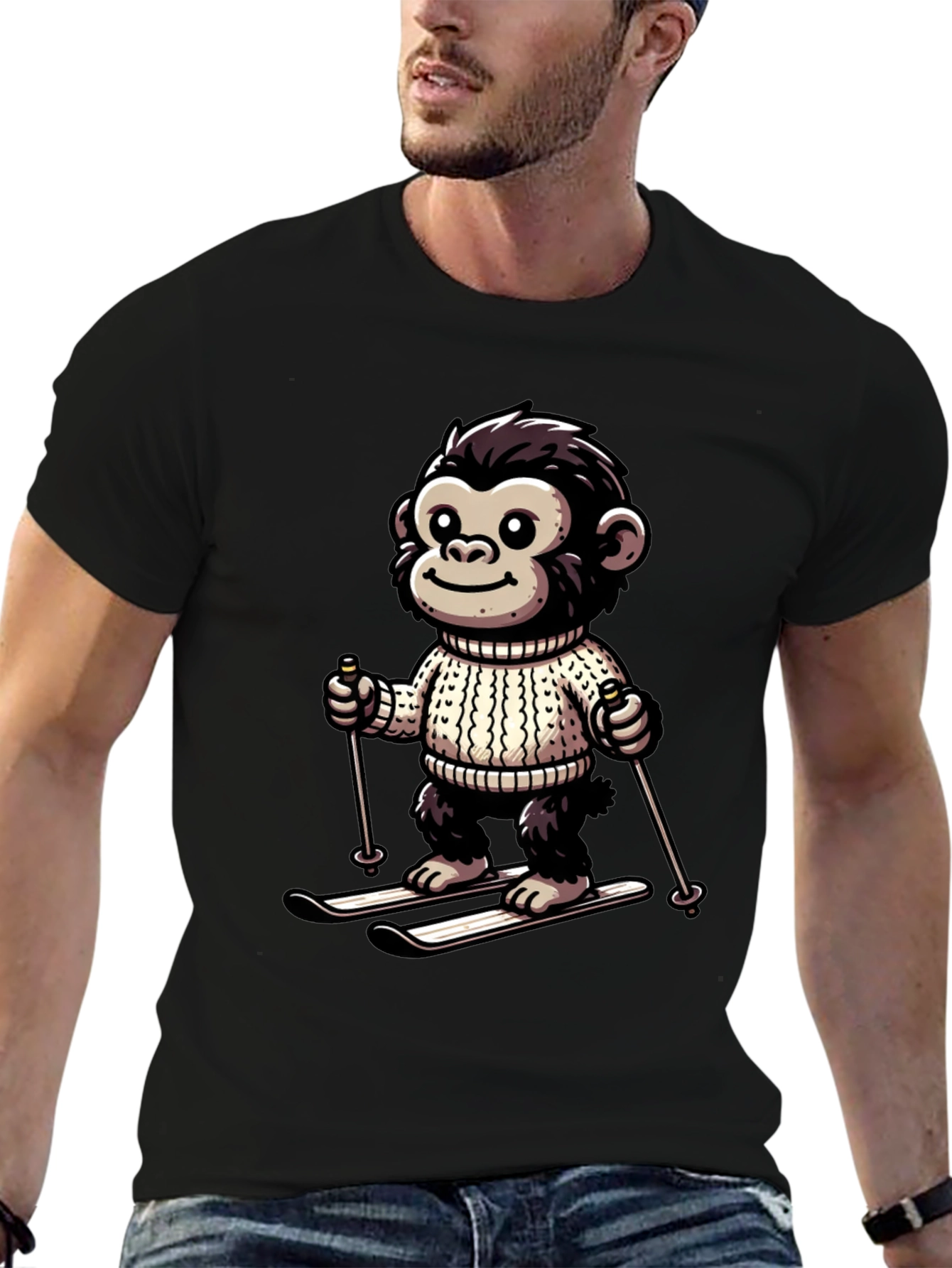 Monkey Skier Graphic Tee - Fun & Unique Design