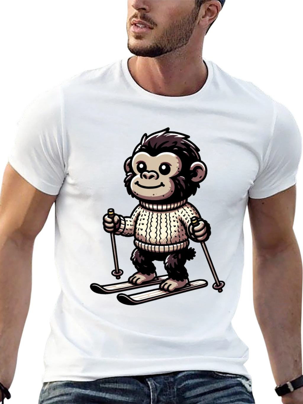 Monkey Skier Graphic Tee - Fun & Unique Design