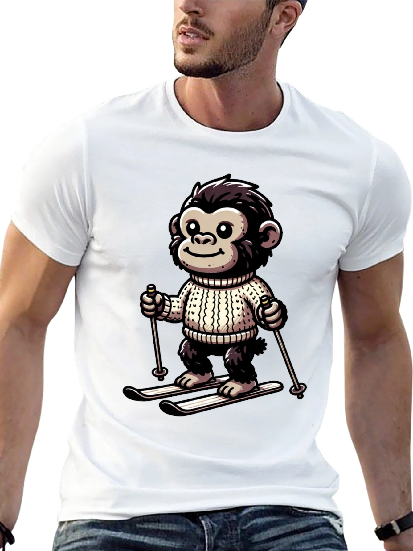 Monkey Skier Graphic Tee - Fun & Unique Design
