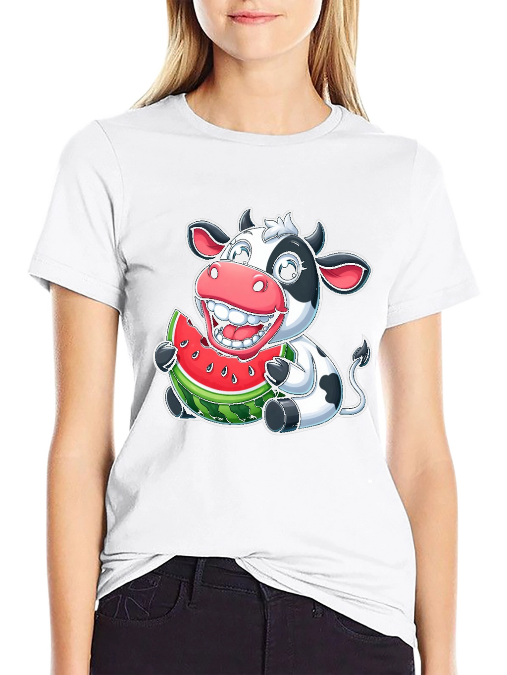 Funny Cow Watermelon Graphic T-Shirt