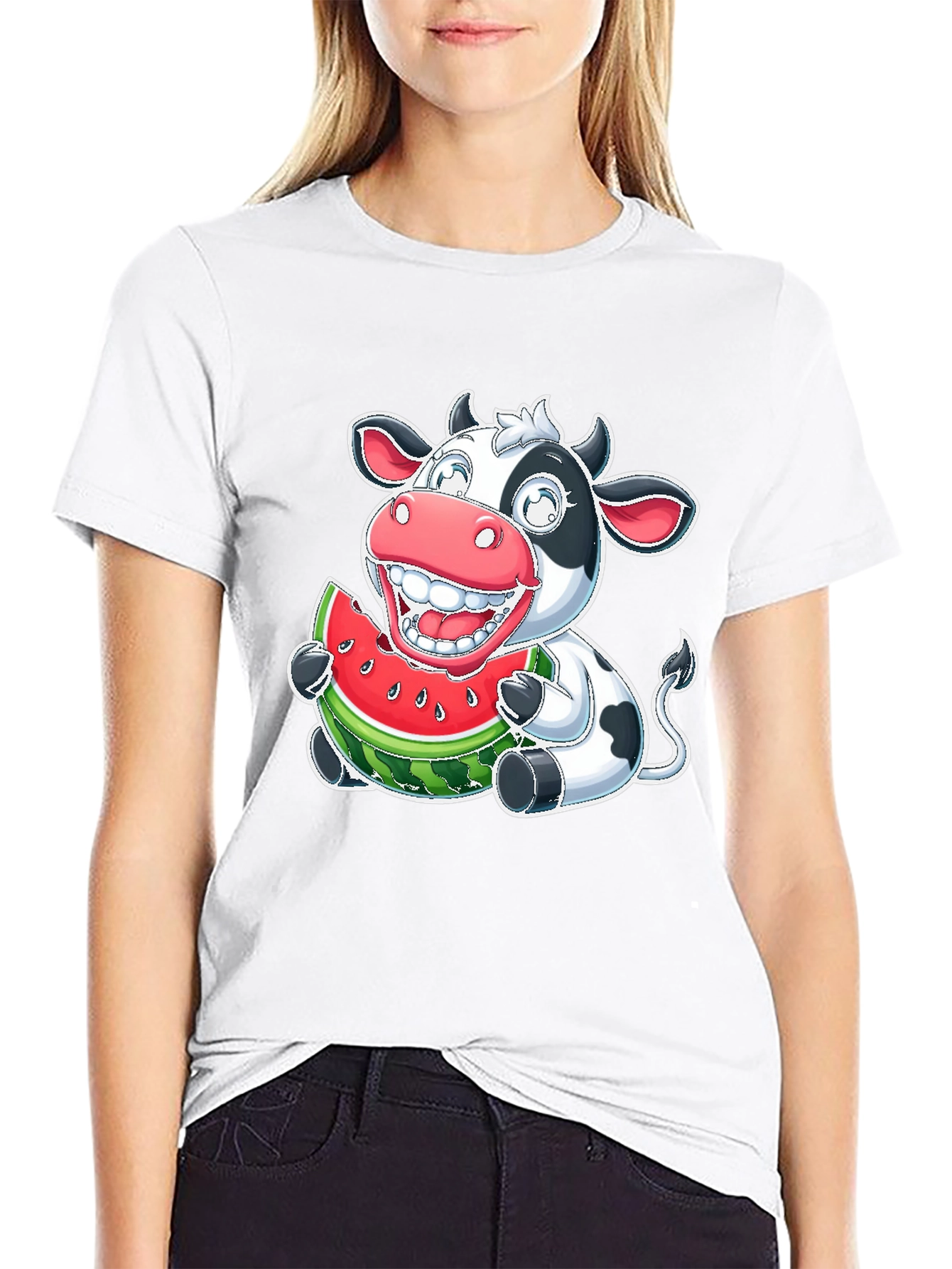 Funny Cow Watermelon Graphic T-Shirt