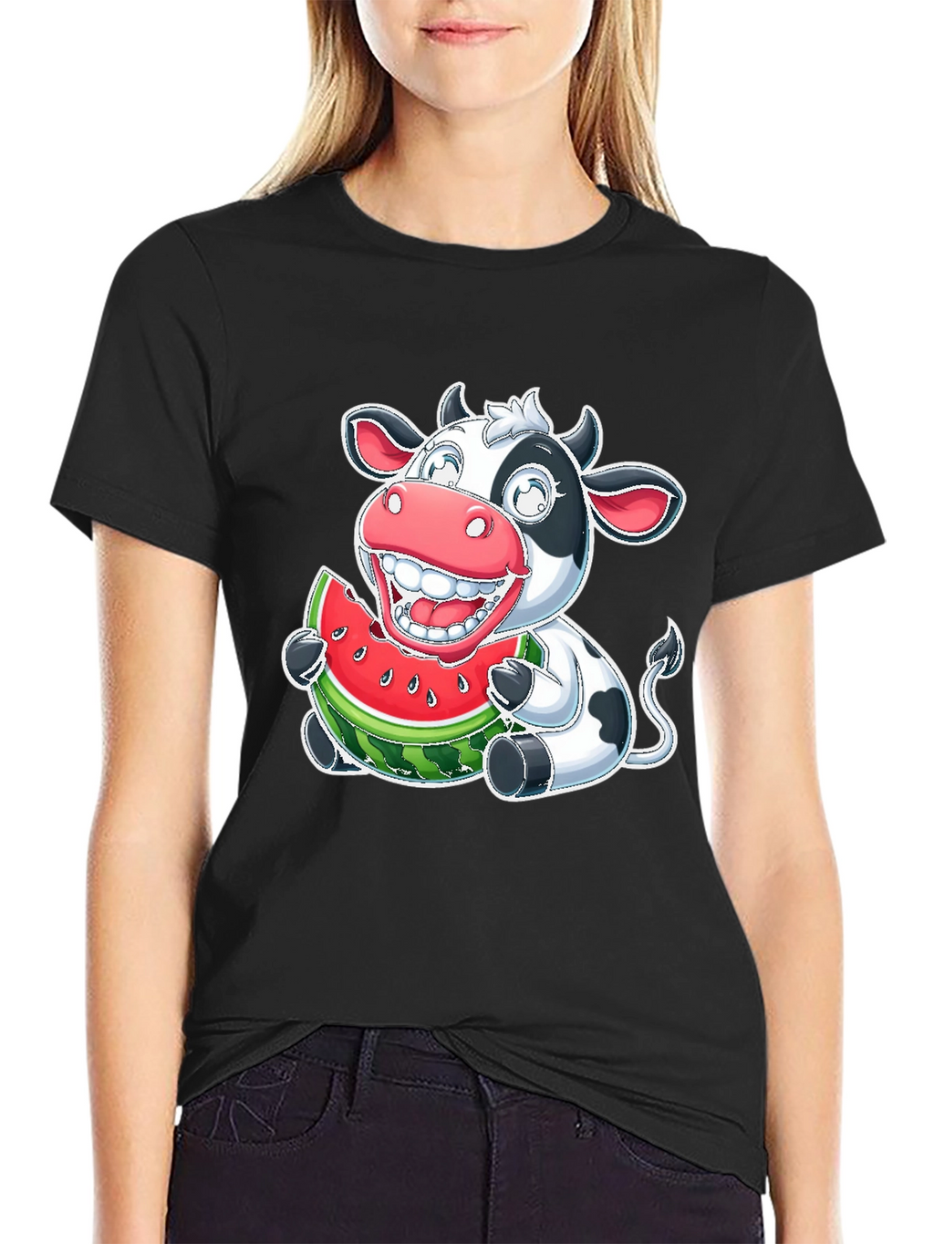 Funny Cow Watermelon Graphic T-Shirt