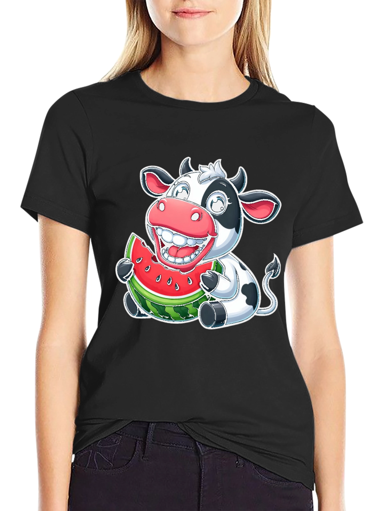 Funny Cow Watermelon Graphic T-Shirt