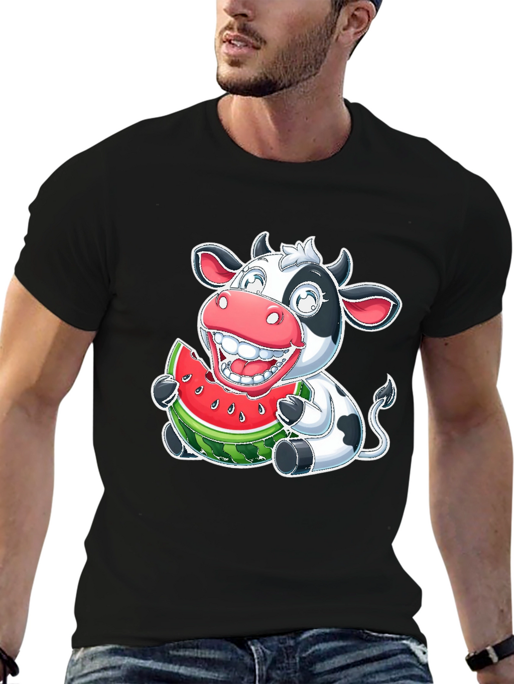Funny Cow Watermelon Graphic T-Shirt