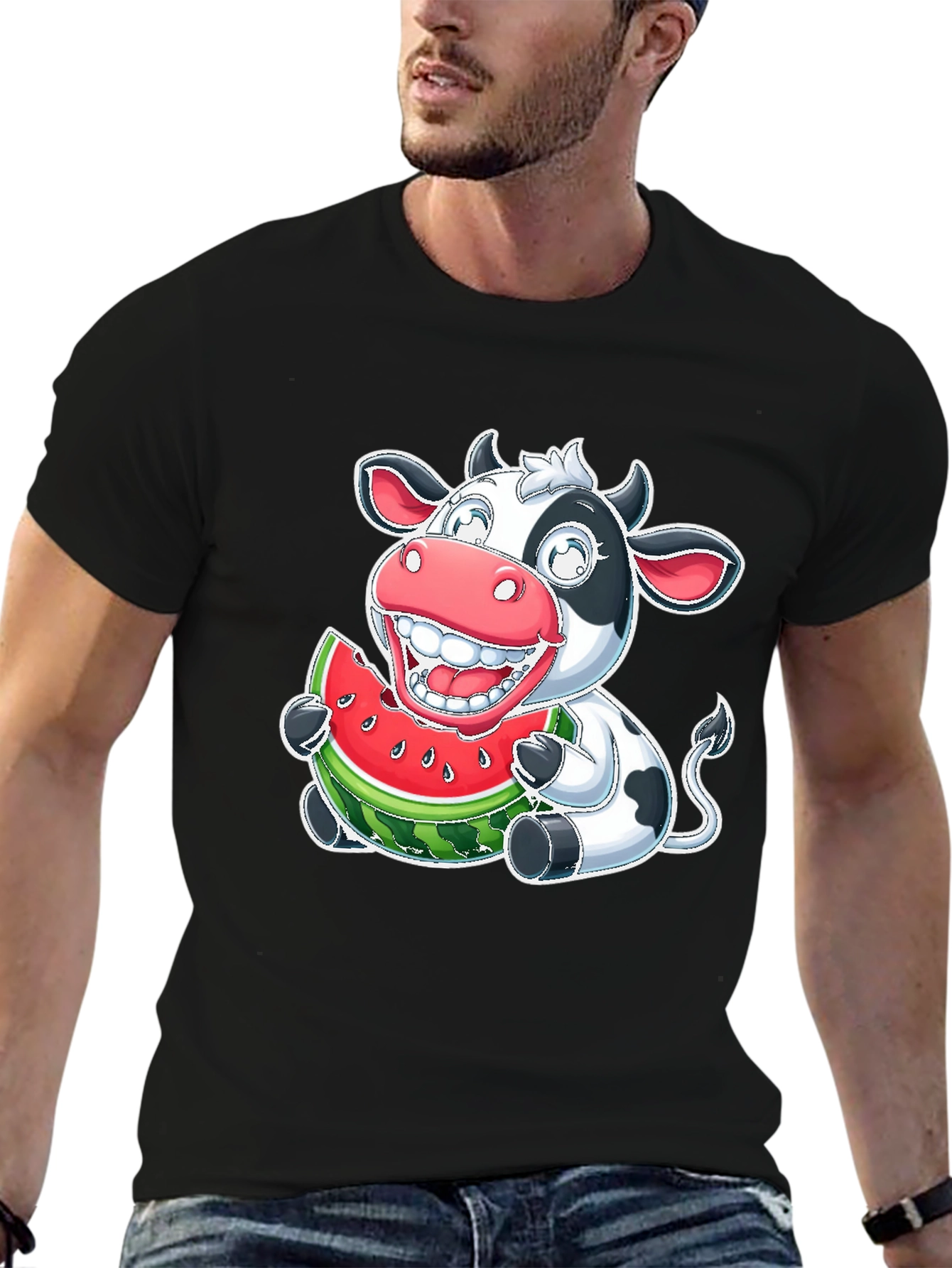 Funny Cow Watermelon Graphic T-Shirt