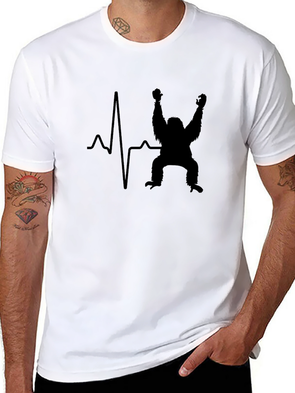 Heartbeat Gorilla T-Shirt - Black Crew Neck Tee
