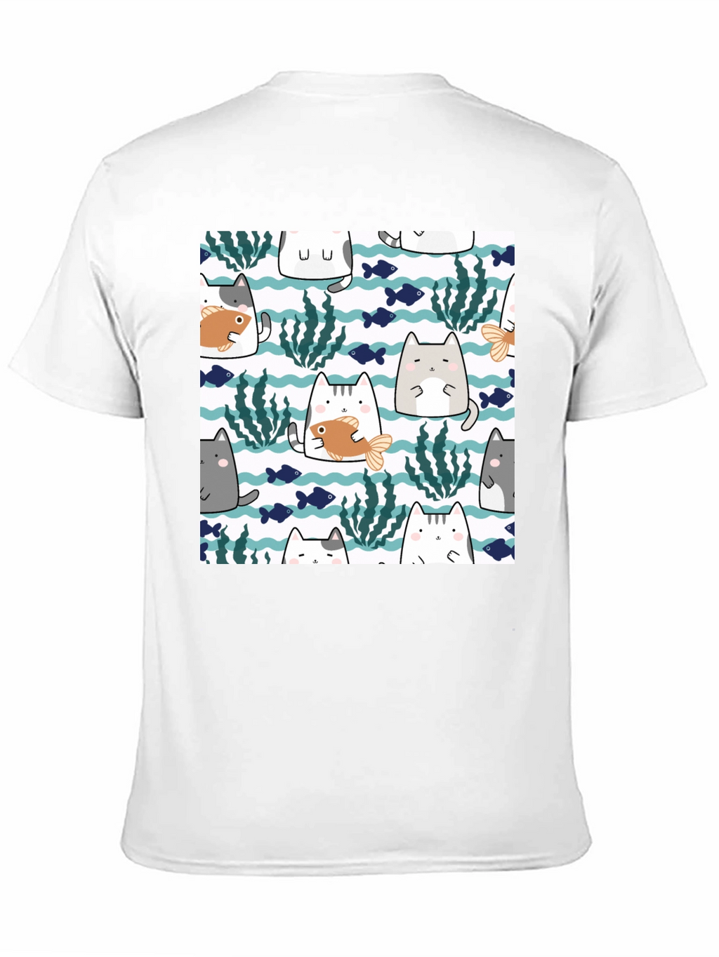 Fun Cat & Fish Graphic Tee - Black