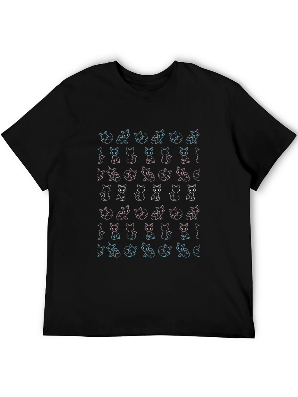 Cool Cat Pattern Black T-Shirt