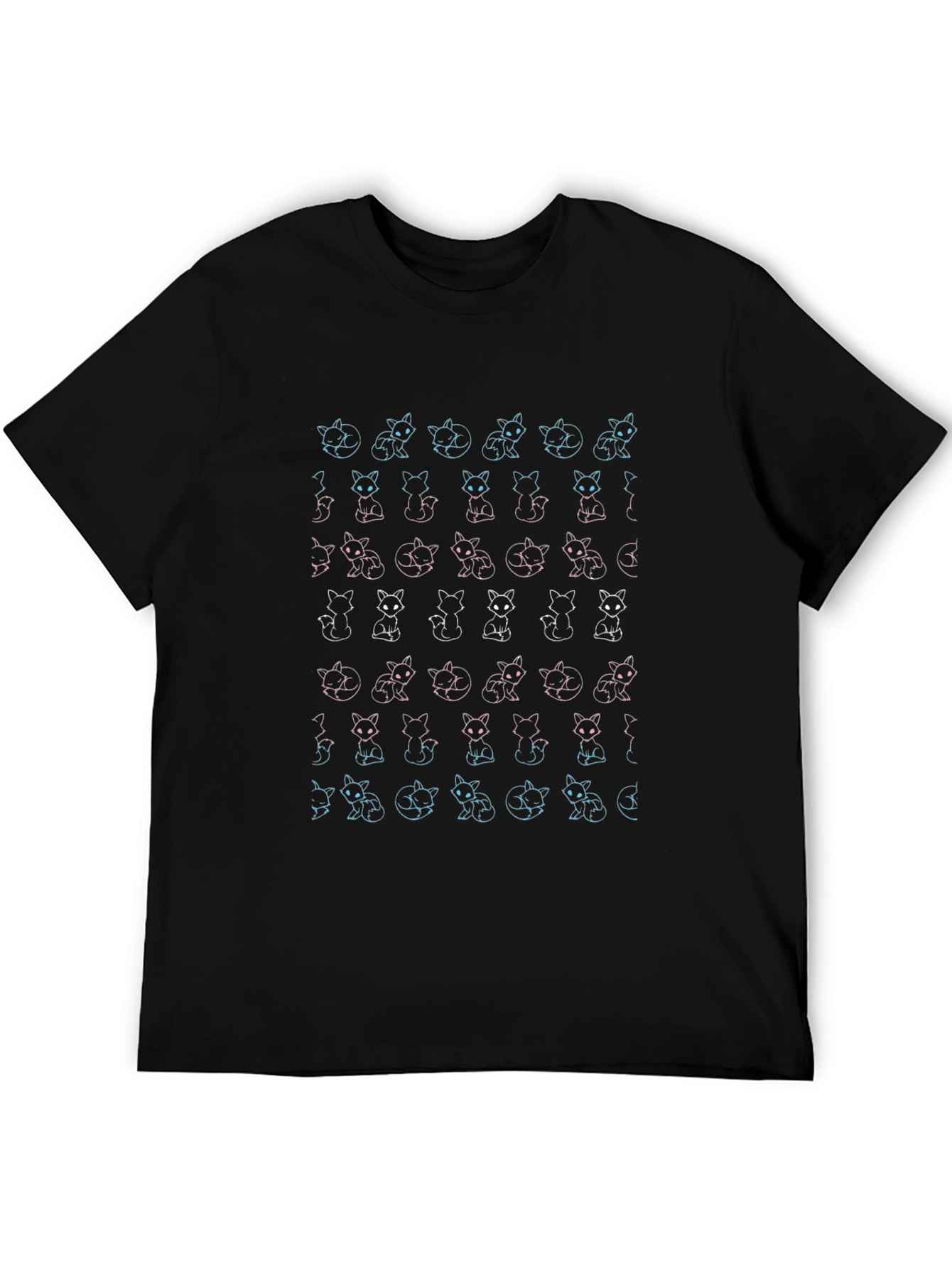 Cool Cat Pattern Black T-Shirt