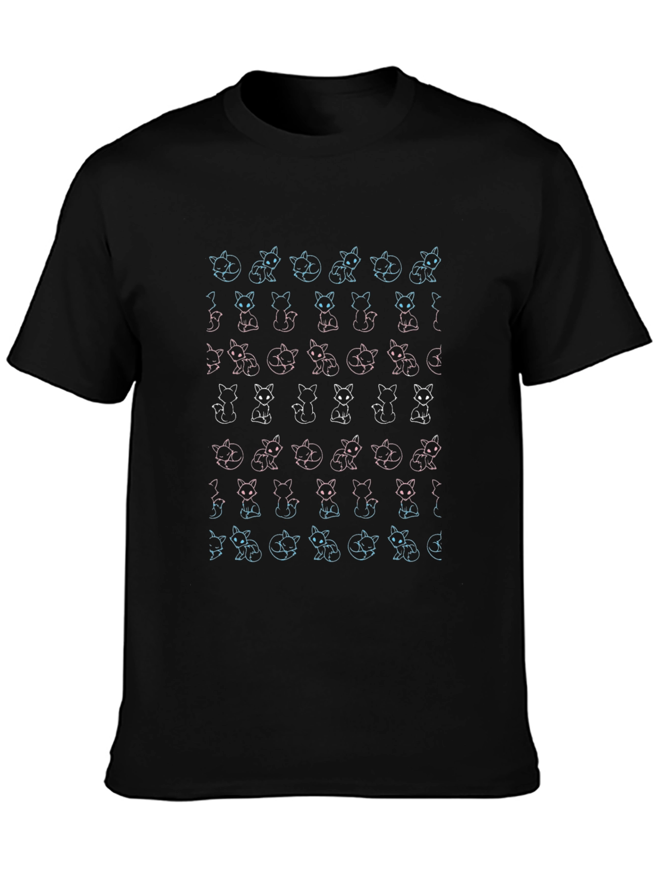 Cool Cat Pattern Black T-Shirt