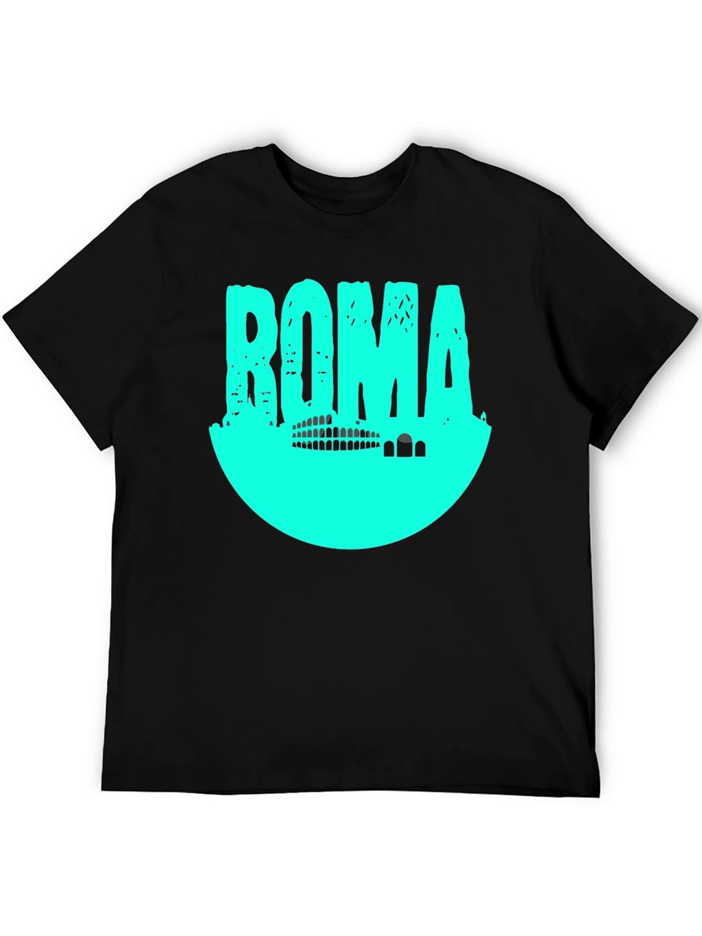 Roma Graphic T-Shirt - Black with Aqua Print