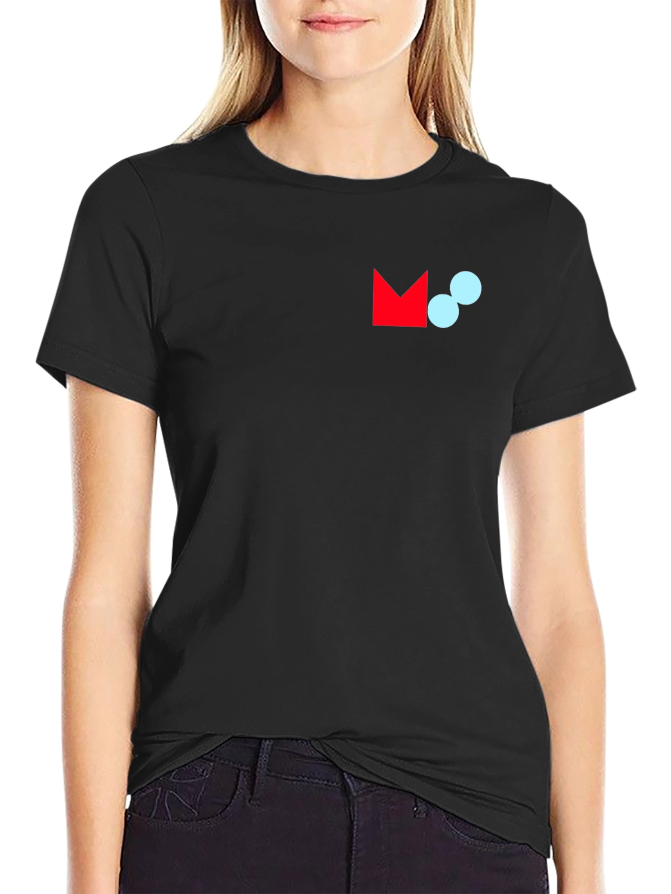 Modern Graphic Tee - Black Crew Neck Cotton Blend