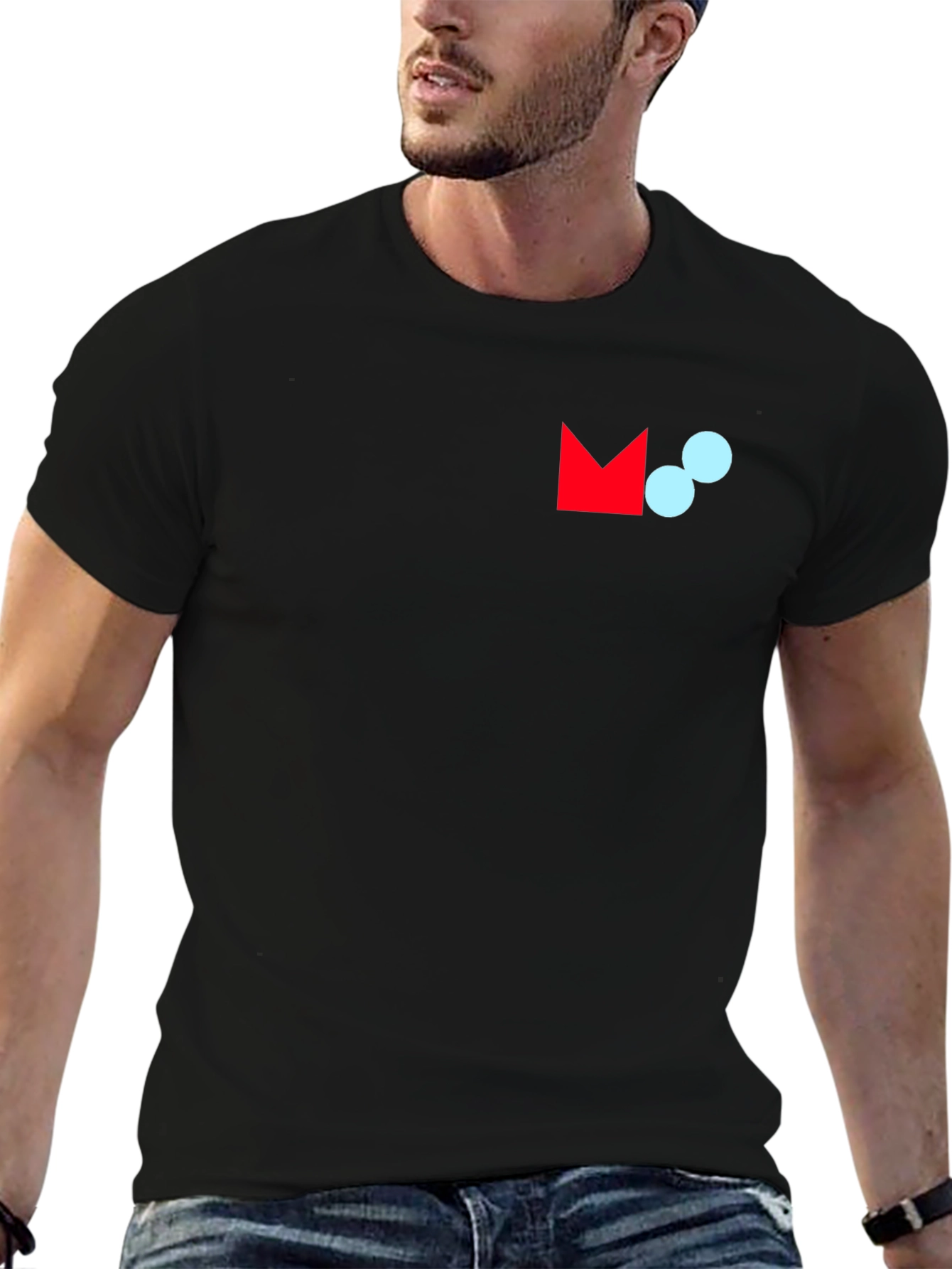 Modern Graphic Tee - Black Crew Neck Cotton Blend