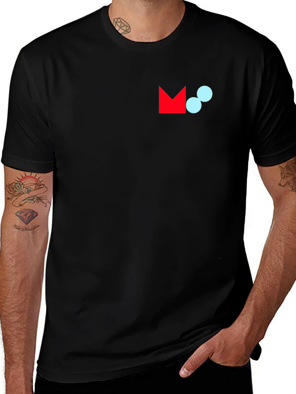 Modern Graphic Tee - Black Crew Neck Cotton Blend