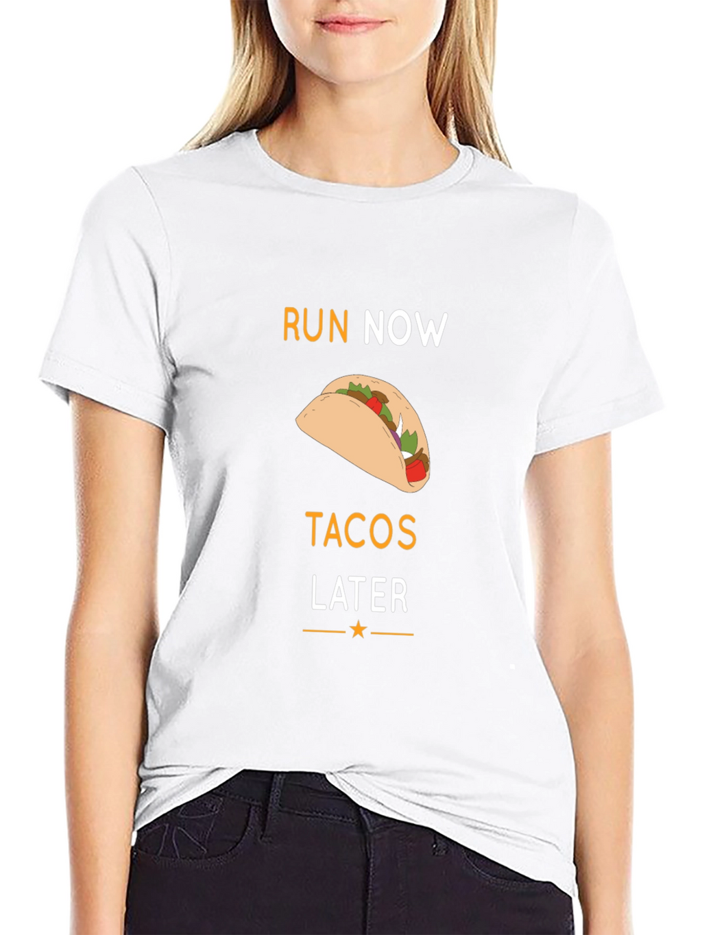 Run Now Tacos Later Black Graphic T-Shirt