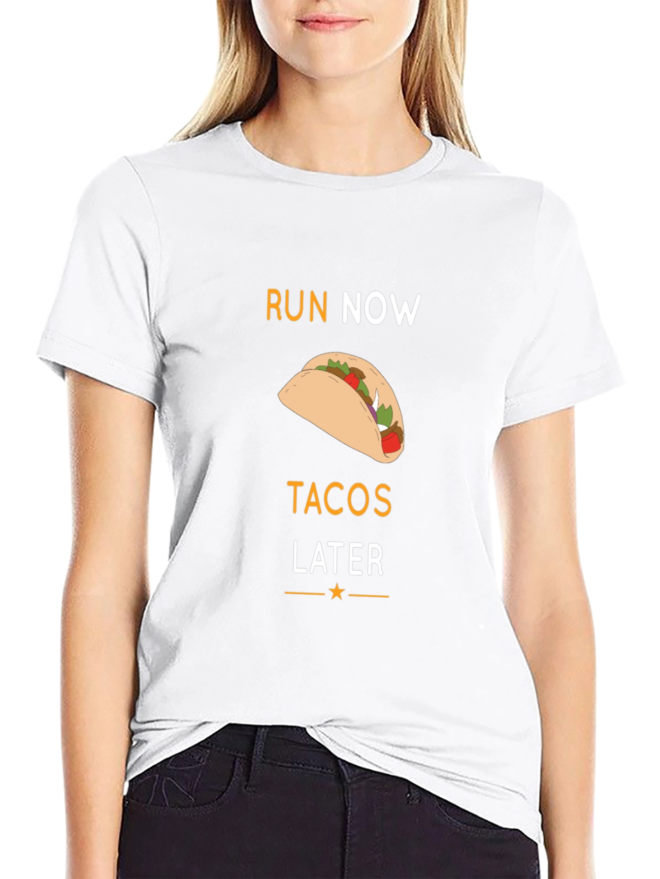 Run Now Tacos Later Black Graphic T-Shirt