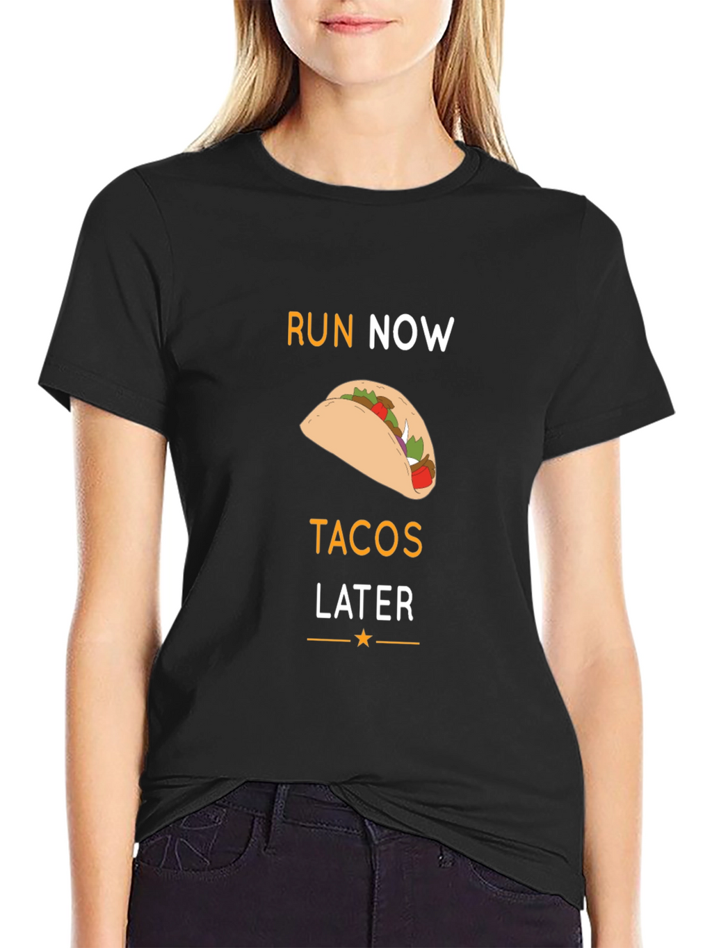 Run Now Tacos Later Black Graphic T-Shirt