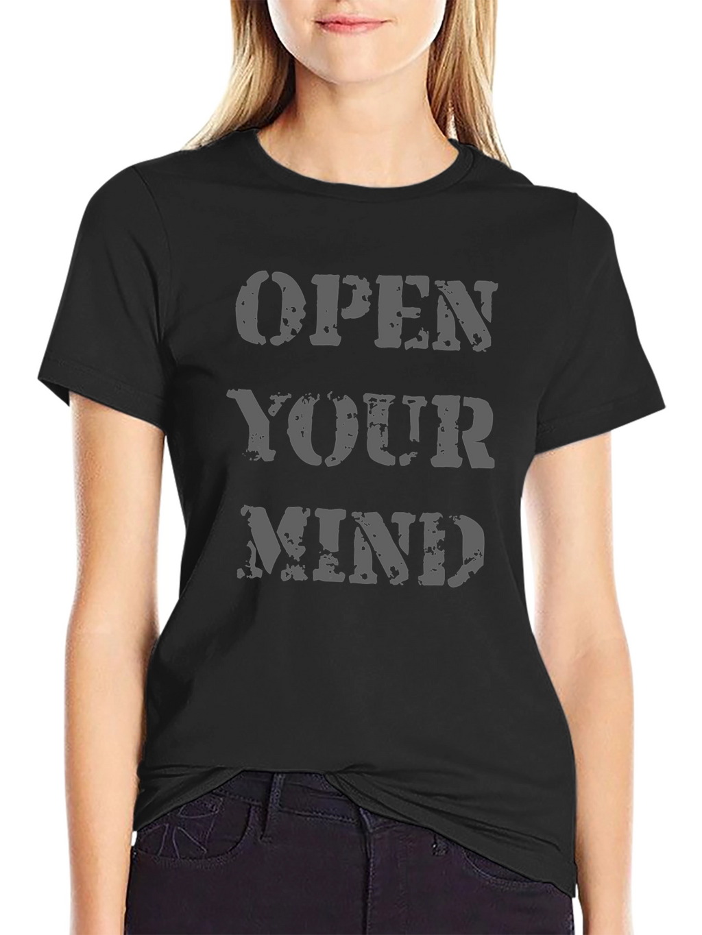 Open Your Mind Graphic Print Black T-Shirt