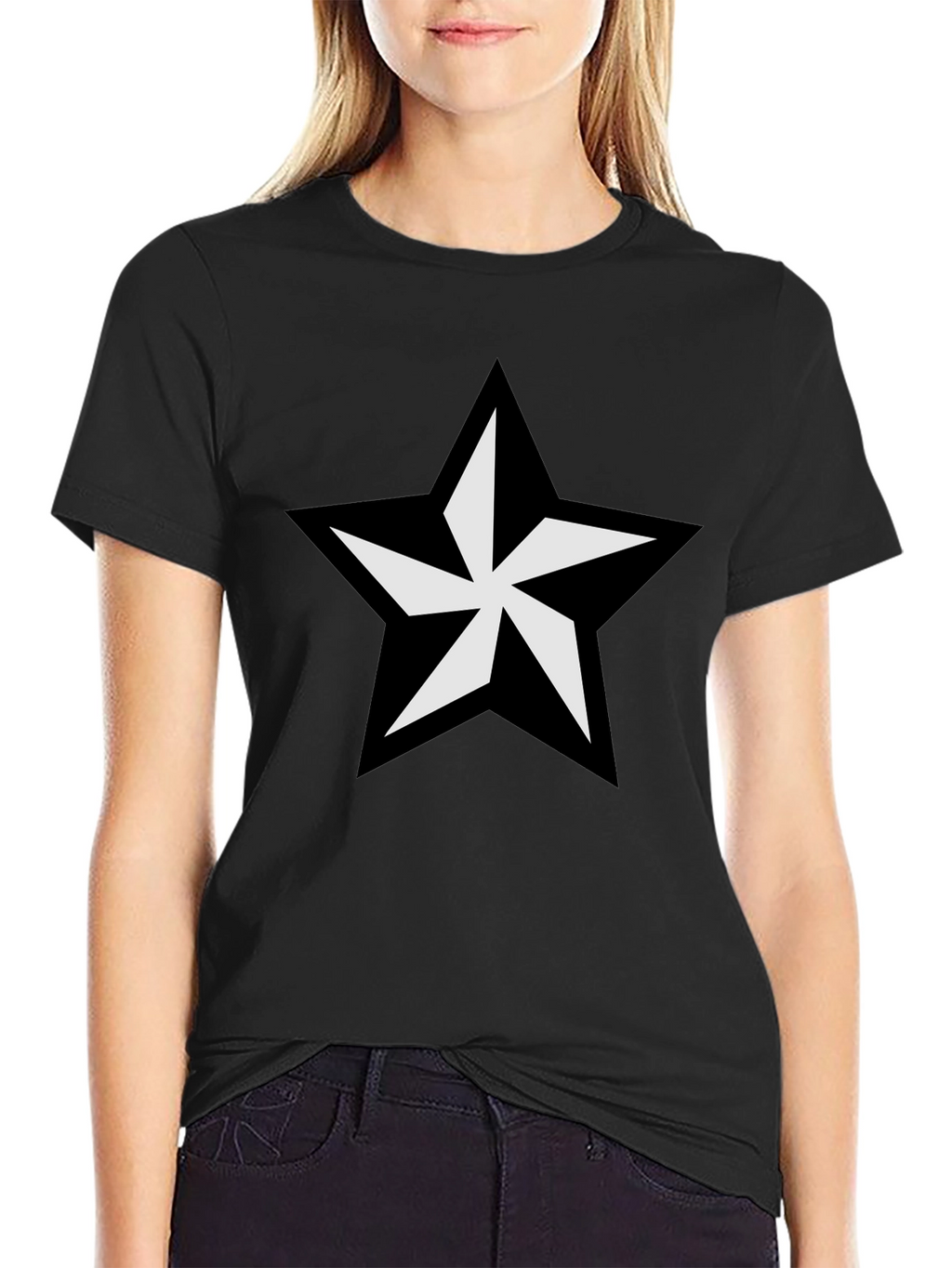 Black T-Shirt with Bold Star Graphic