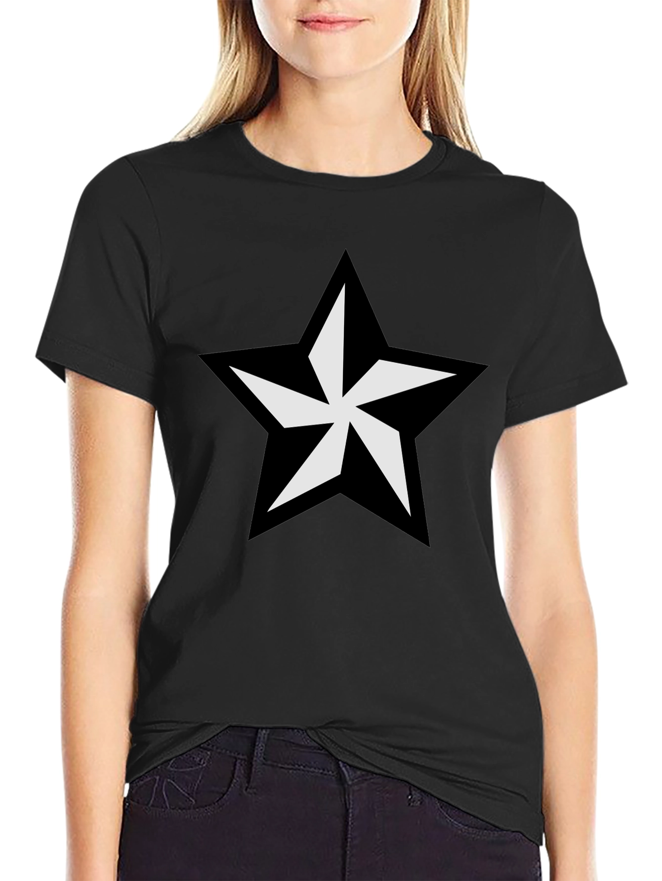 Black T-Shirt with Bold Star Graphic