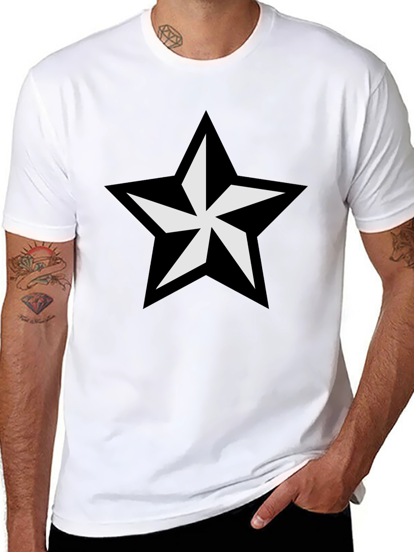 Black T-Shirt with Bold Star Graphic