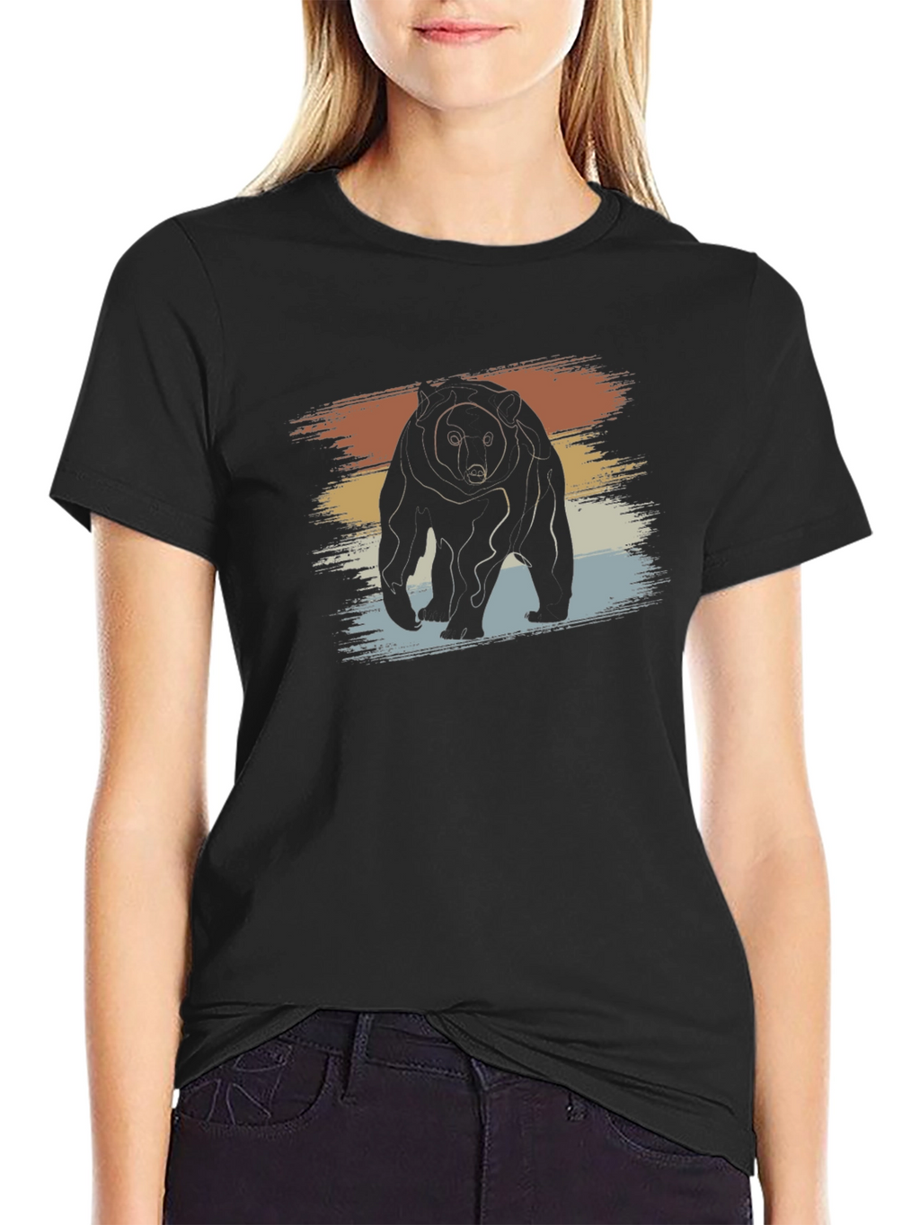 Retro Bear Graphic Tee - Black