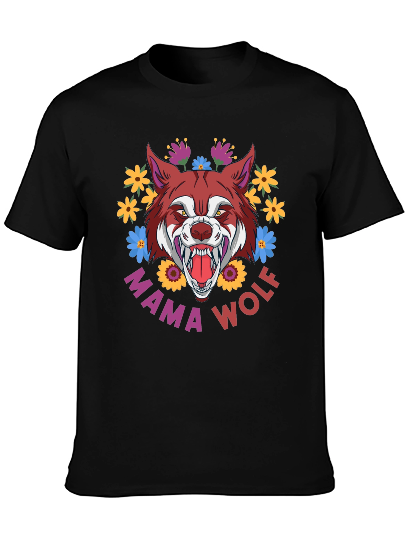 Mama Wolf T-Shirt Floral Wolf Graphic Tee