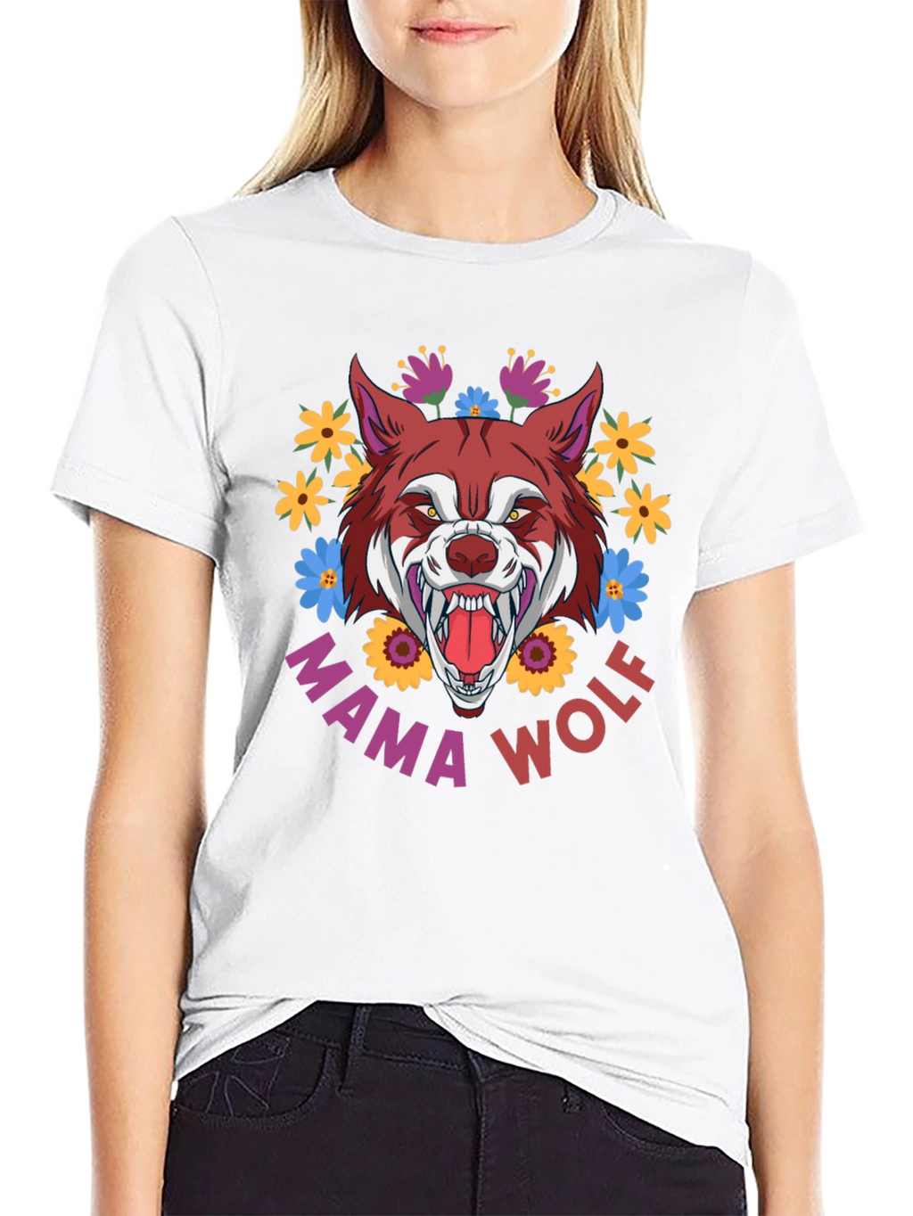 Mama Wolf T-Shirt Floral Wolf Graphic Tee