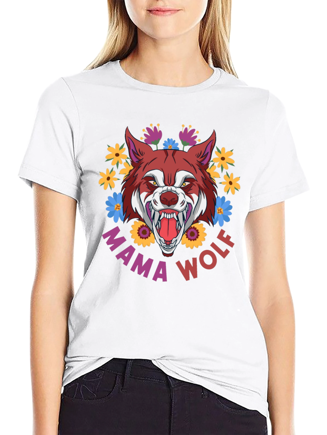 Mama Wolf T-Shirt Floral Wolf Graphic Tee