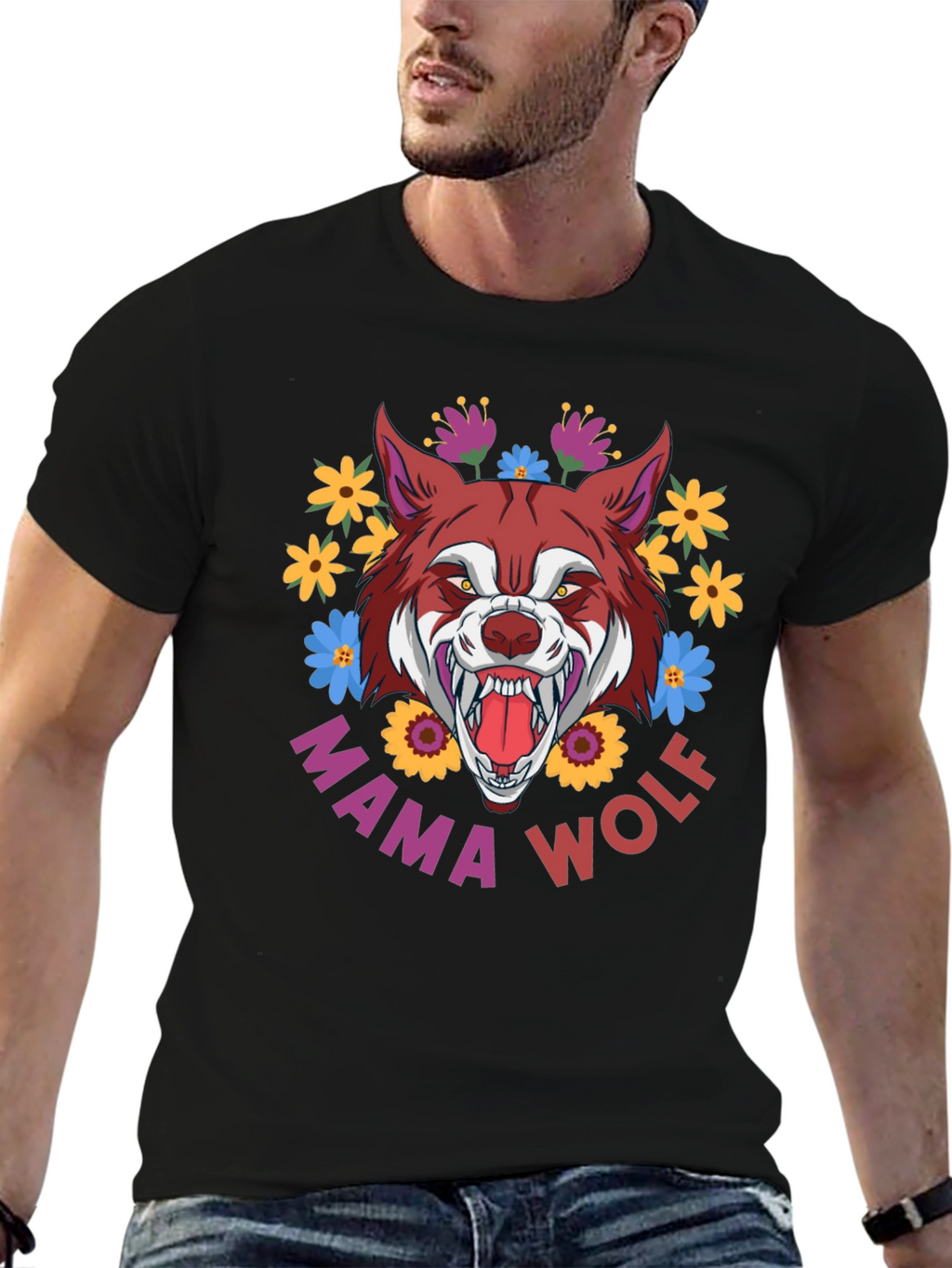 Mama Wolf T-Shirt Floral Wolf Graphic Tee