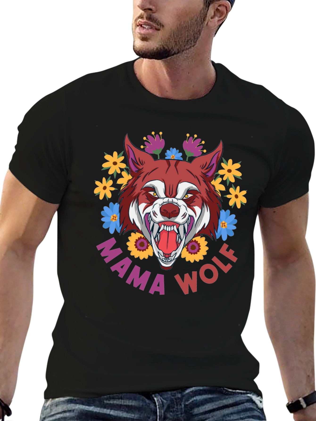 Mama Wolf T-Shirt Floral Wolf Graphic Tee