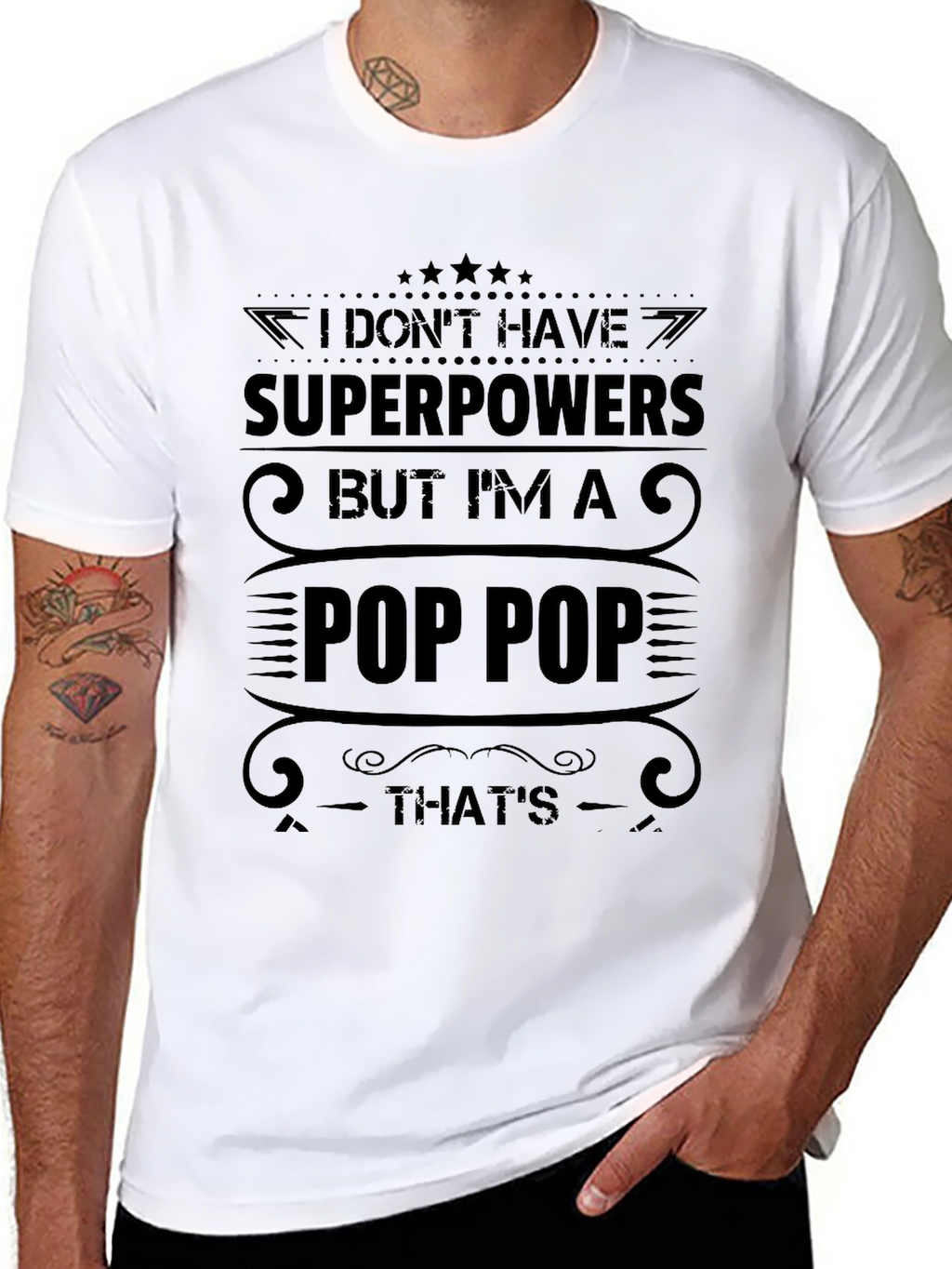 Pop Pop Superpower T-Shirt - Mens Black Graphic Tee