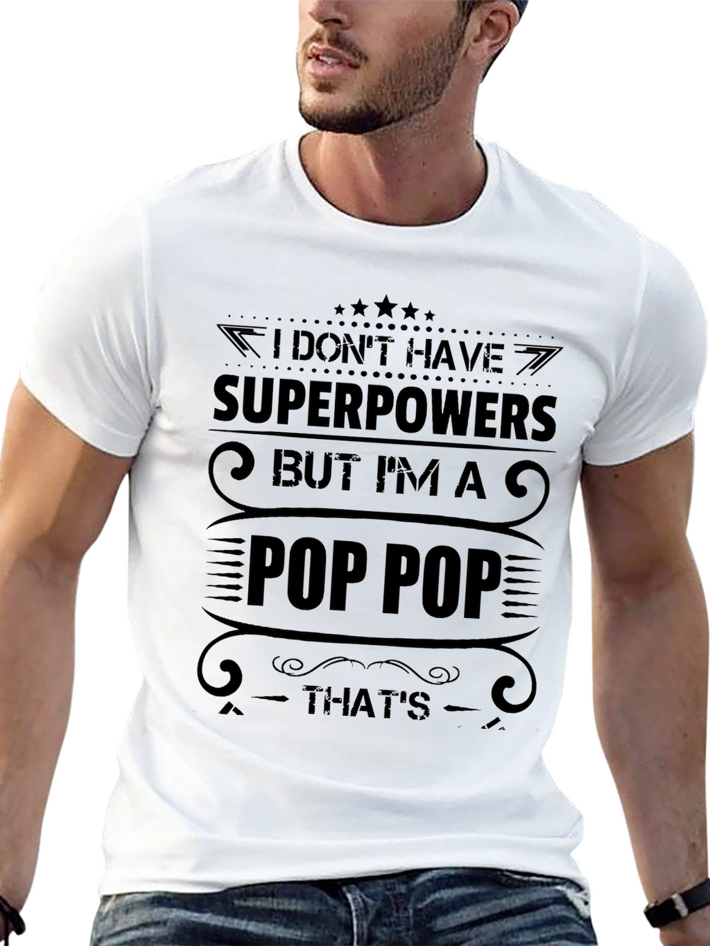 Pop Pop Superpower T-Shirt - Mens Black Graphic Tee